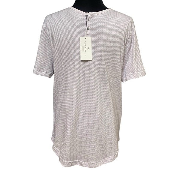 Construct Taupe Abstract Henley Shirt NWT Medium Short Sleeve Casual Stretch - Picture 2 of 8